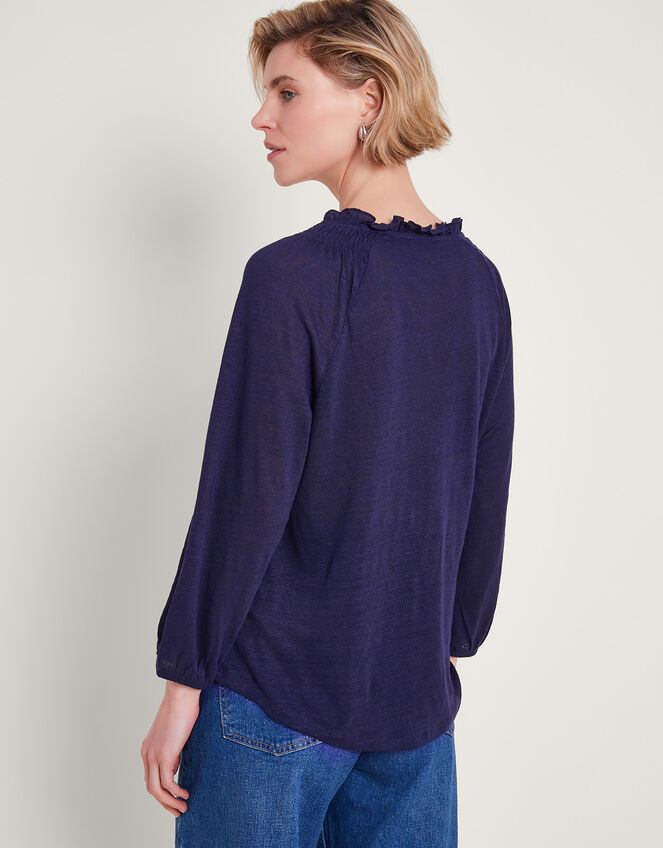 Lola Embroidered Linen Top, Blue (NAVY), large