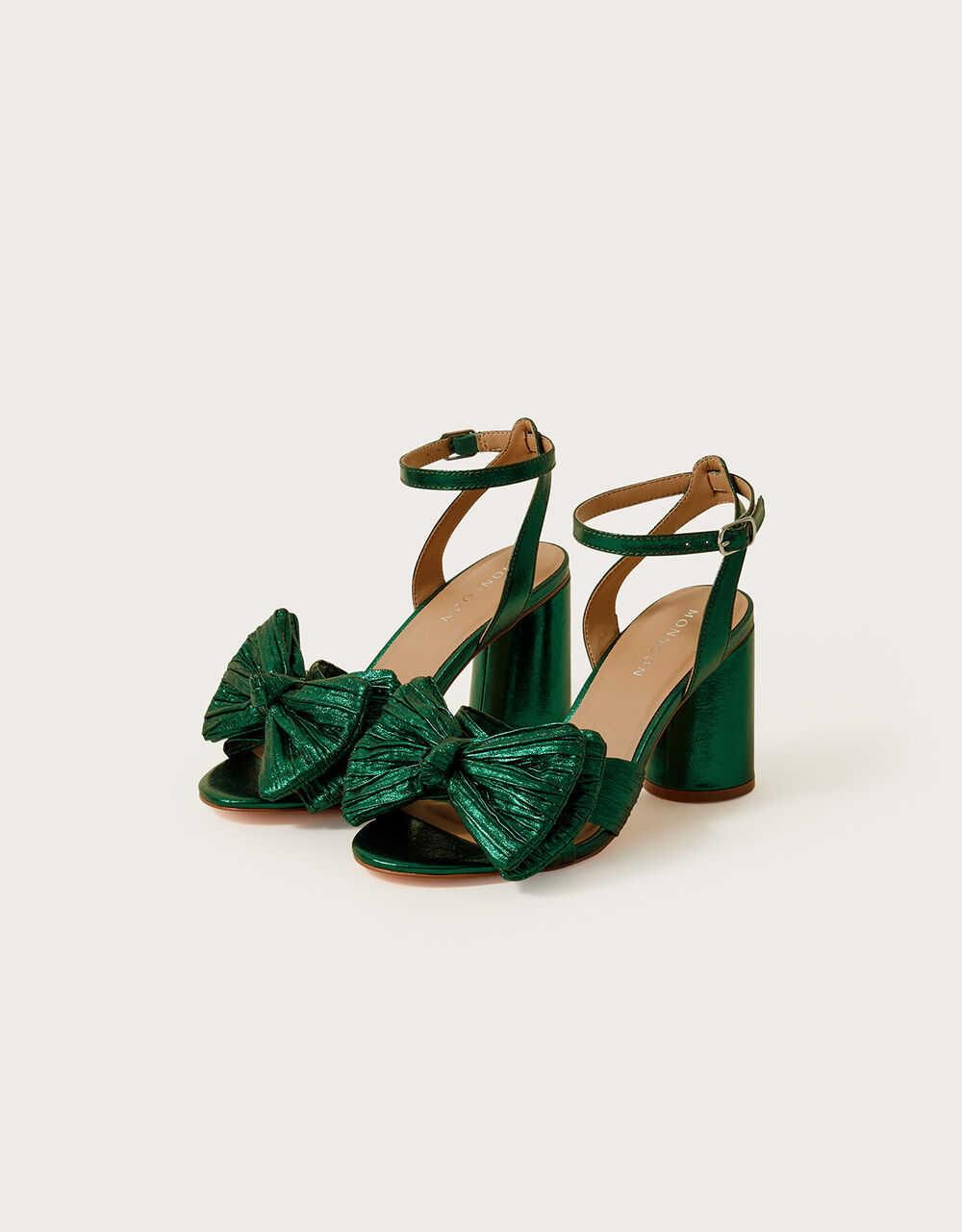 Bow Block Heel Sandals Green Occasion Shoes Monsoon UK.