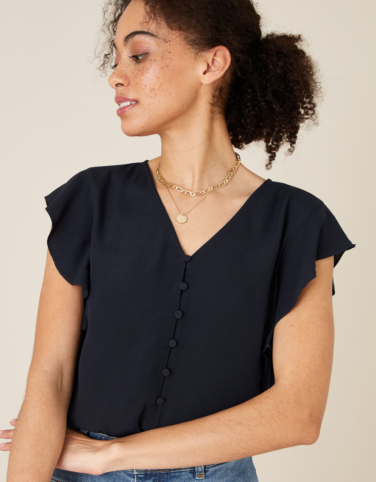 Short ruffle sleeve blouse clearance