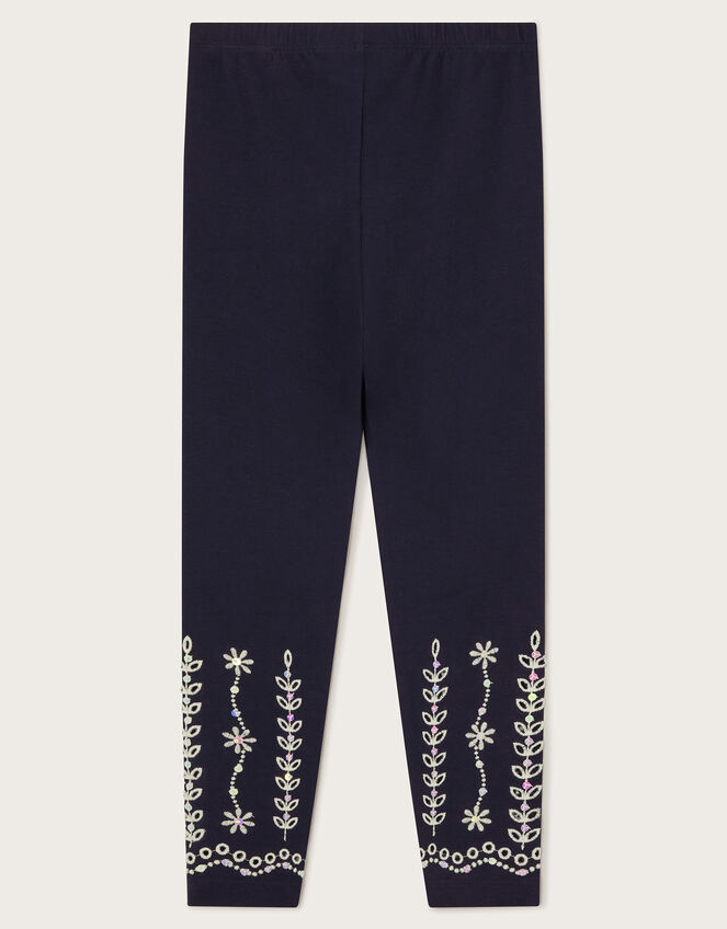 Sequin Broderie Leggings, Blue (NAVY), large