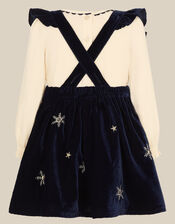 Baby Christmas Top & Velour Pinafore Dress Set , Blue (NAVY), large