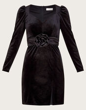 Carla Velvet Corsage Dress, Black (BLACK), large