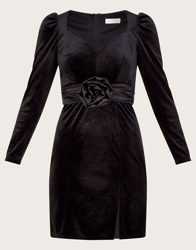 Carla Velvet Corsage Dress, Black (BLACK), large