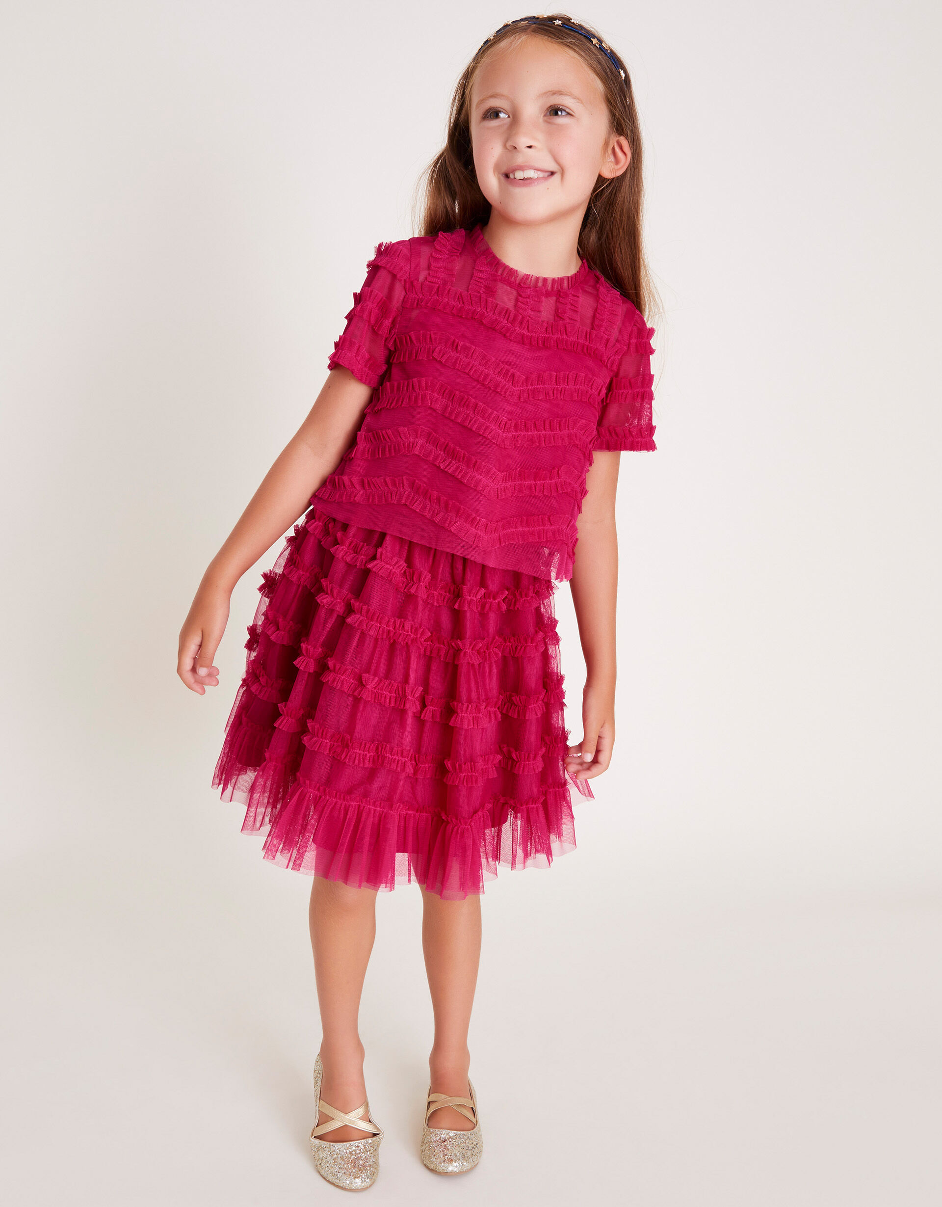 Natalie Ruffle Tulle Top and Skirt Set Pink