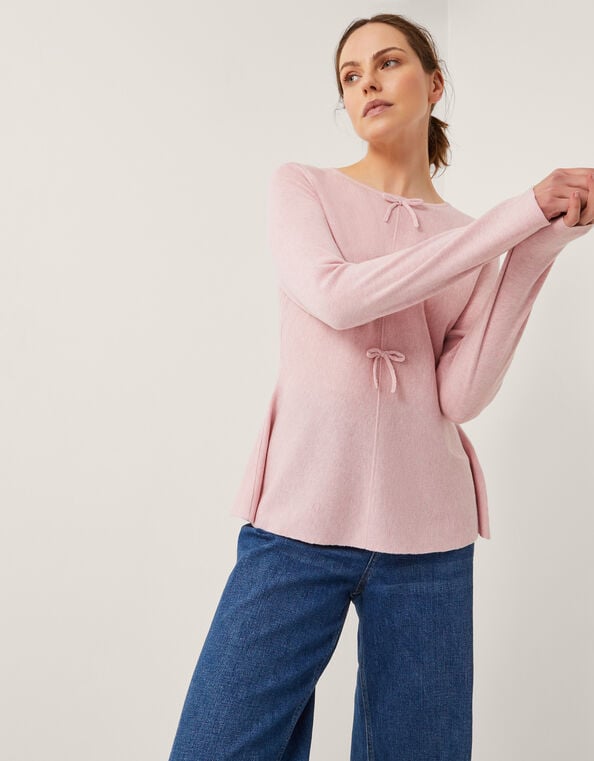 Paula Peplum Bow Jumper, Pink (BLUSH), large