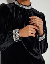 Tate Bead Trim Velvet Top, Black (BLACK), large