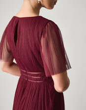 Emily Short Sleeve Tulle Bridesmaid Dress, Red (BURGUNDY), large