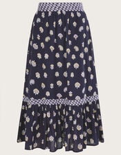 Floral Print Midi Skirt, Blue (NAVY), large