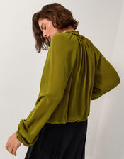 Ellie Frill Neck Wrap Blouse, Green (KHAKI), large