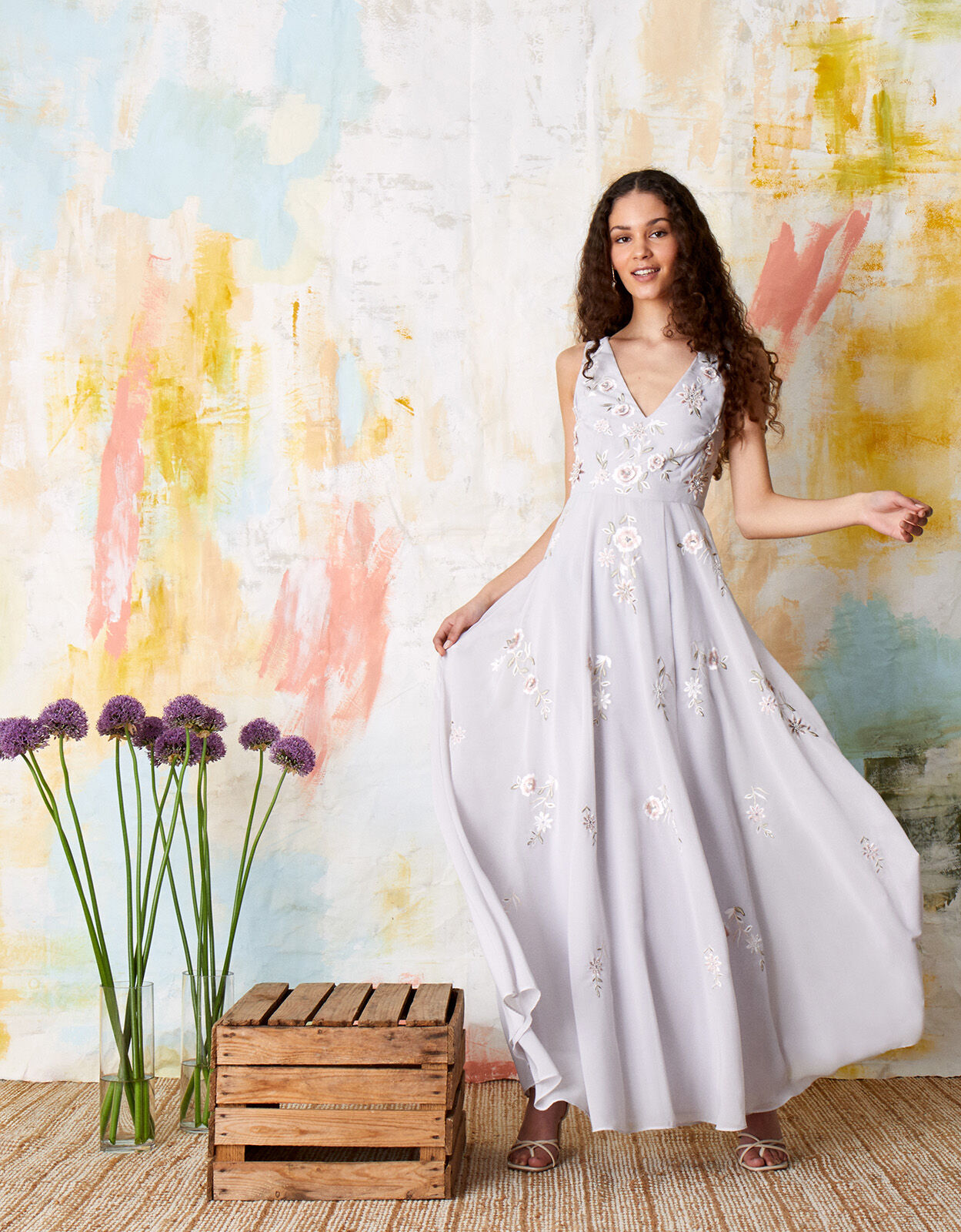 Floral embroidered evening hotsell gown