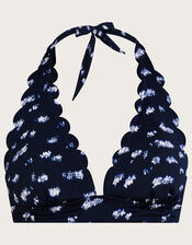 Batik Print Scallop Bikini Top, Blue (NAVY), large