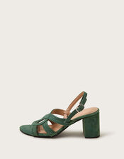 Strappy Suede Block Heels, Green (OLIVE), large