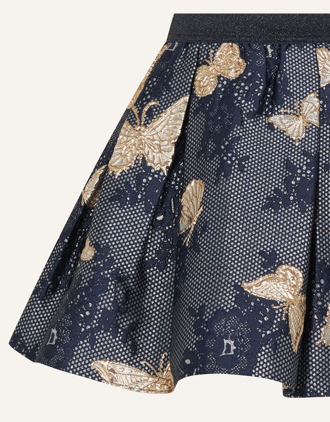 Butterfly Print Jacquard Skirt, Blue (NAVY), large
