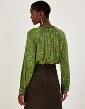 Ditsy Print Sequin Top in LENZING™ ECOVERO™ , Green (GREEN), large