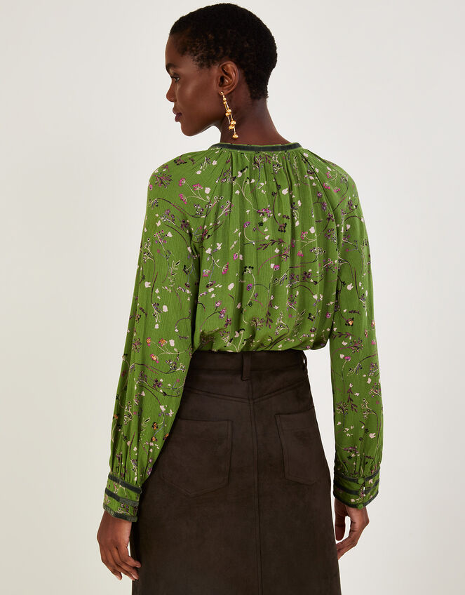 Ditsy Print Sequin Top in LENZING™ ECOVERO™ , Green (GREEN), large