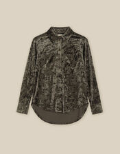 Ola Oversized Velvet Shirt, Green (KHAKI), large