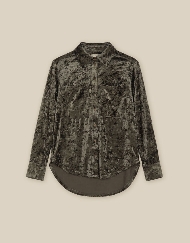 Ola Oversized Velvet Shirt, Green (KHAKI), large