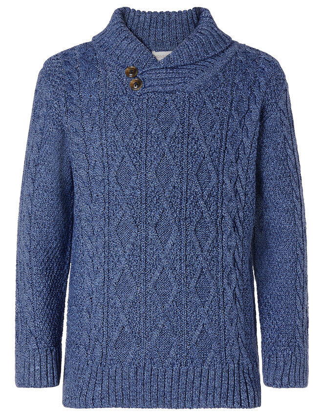 Shawl Collar Cable Knit Jumper, Blue (BLUE), large