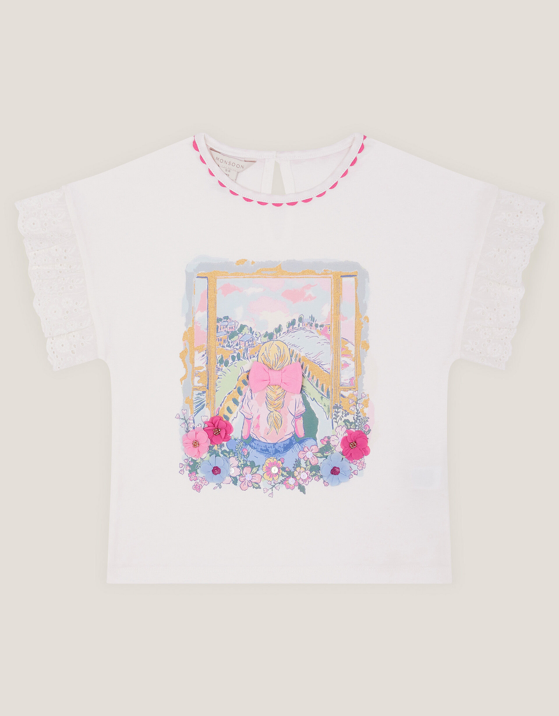 Bow & Flower Scene T-Shirt  White