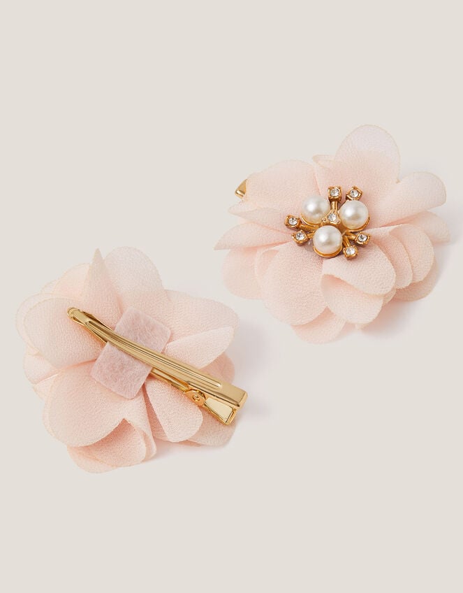 2-Pack Pearl Flower Hair Clips, Pink (PALE PINK), large