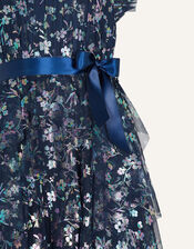 Floral Foil Print Dress, Blue (NAVY), large
