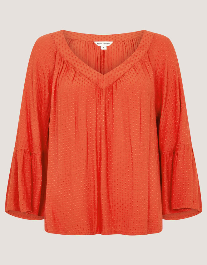 Kallie Dobby Blouse, Orange (ORANGE), large