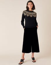 Embellished Fair Isle Knit Jumper, Black (BLACK), large