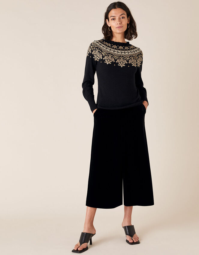 Embellished Fair Isle Knit Jumper, Black (BLACK), large