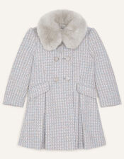 Tweed Faux Fur Collar Coat, Grey (GREY), large