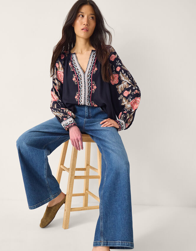 Rosalie V-Neck Floral Print Blouse, Blue (NAVY), large