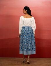 India & Mills Amanda Tropic Midi Skirt, Blue (BLUE), large