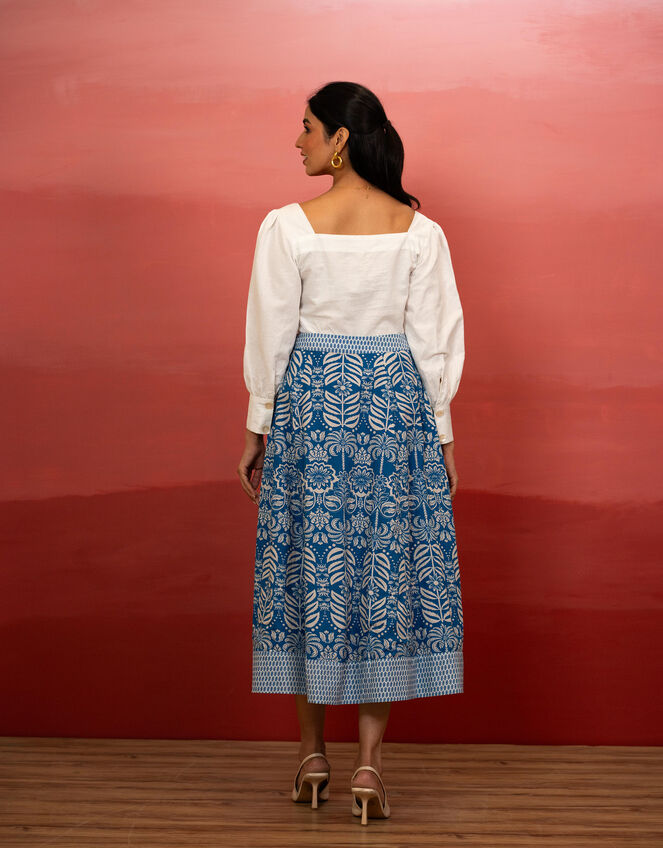 India & Mills Amanda Tropic Midi Skirt, Blue (BLUE), large