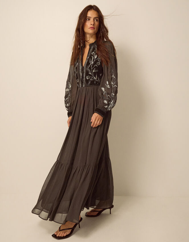 Josephine Embellished Maxi Dress , Brown (CHOCOLATE), large