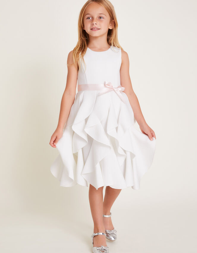 Sleeveless Cancan Ruffle Dress, Ivory (IVORY), large