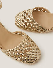 Evie Braided Closed Toe Block Heels, Gold (GOLD), large