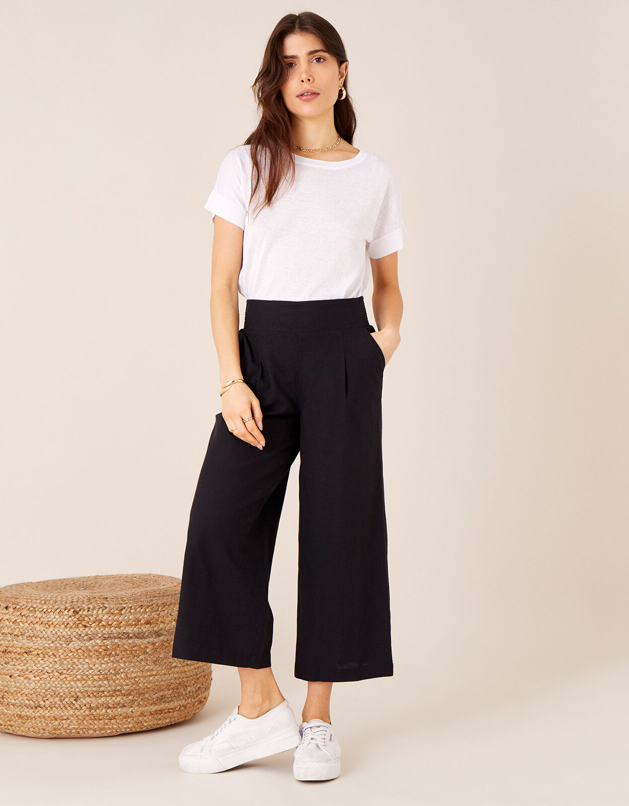 Black linen cropped trousers store