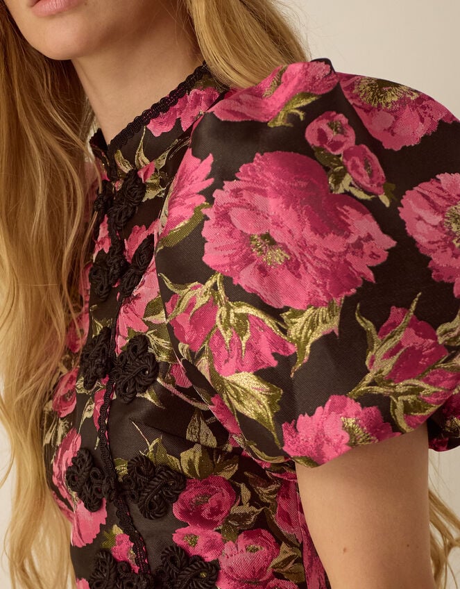 Monsoon x Queens of Archive Dionne Puff Sleeve Floral Jacquard Mini Dress​, Pink (PINK), large