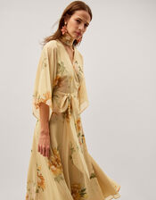 Sukhi Sunflower Midi Wrap Dress, Yellow (YELLOW), large