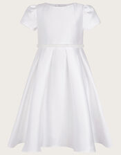 Henriette Pearl Belt Duchess Dress, Ivory (IVORY), large