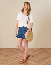 Embroidered Detail Jersey Linen T-Shirt, Ivory (IVORY), large
