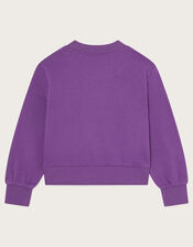 Happy Face Embroidered Sweatshirt, Purple (PURPLE), large
