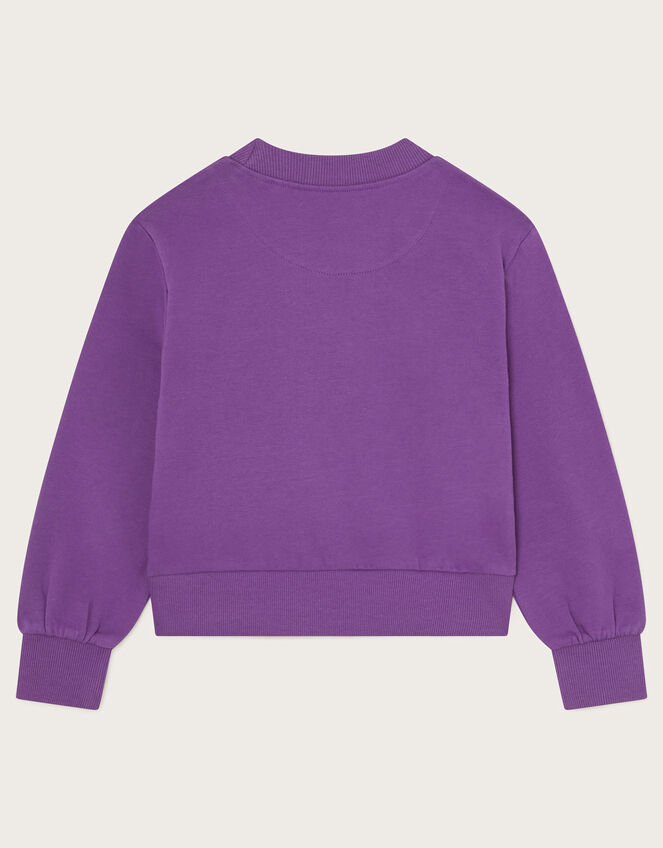 Happy Face Embroidered Sweatshirt, Purple (PURPLE), large