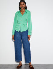 Julia Ruched Side Jersey Shirt, Green (GREEN), large