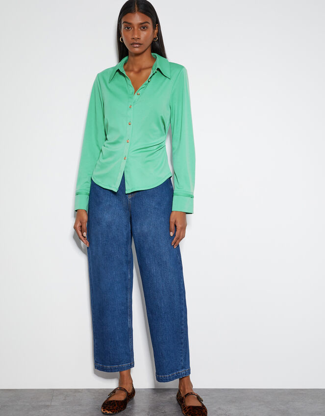 Julia Ruched Side Jersey Shirt, Green (GREEN), large