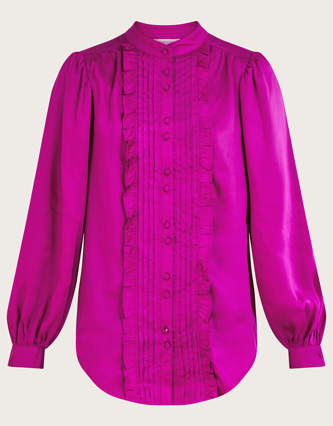 Lana Ruffle Satin Blouse, Pink (PINK), large
