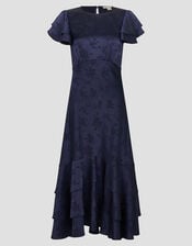 Ester Satin Ruffle Midi Dress, Blue (NAVY), large