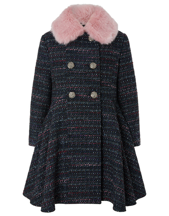 Tweed Skirted Coat, Blue (NAVY), large