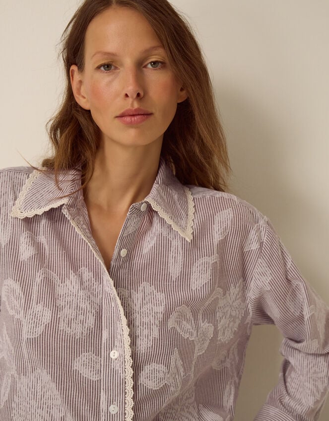 Ariella Jacquard Stripe Shirt, Brown (BROWN), large