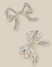 2-Pack Embellished Bow Hair Clips, Silver (SILVER), large