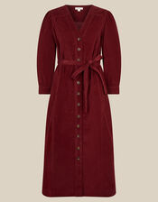 Allison V-Neck Belted Corduroy Midi Dress, Red (BERRY), large